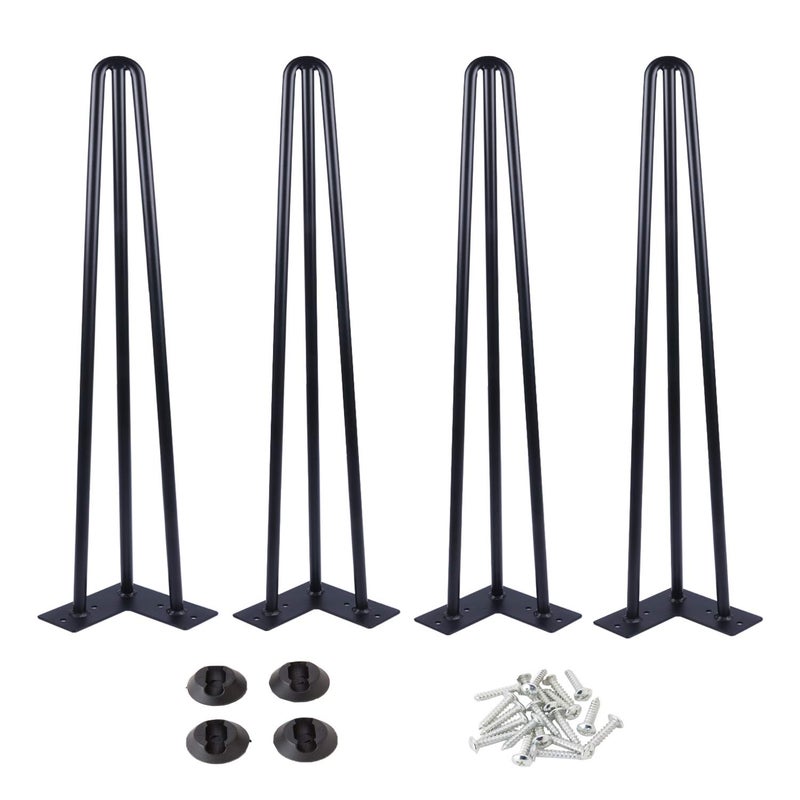 Osring 24 Inch Hairpin Table Legs with 1/2â€ Dia 3-Rods, Metal Furniture Legs for Coffee Table and TV Stand, Mid-Century Black Hairpin Feet with Floor Protector, 4 Pack - Image 1